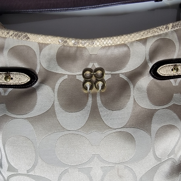 Coach Colette Signature Beige Sateen Python Leather Hobo Bag #16408 - Picture 7 of 15